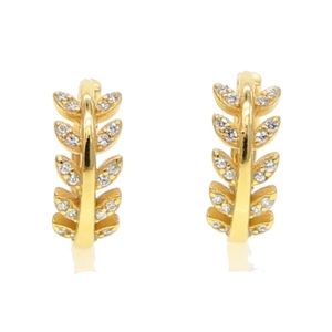 .925 Sterling: Gold over .925 sterling silver vine zirconia huggies; nwot